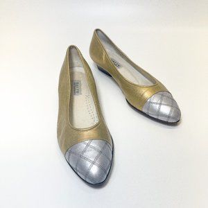 Bally Gold & Silver Leather Kitten Heels/Loafers - 1970/1980s - Size 9M